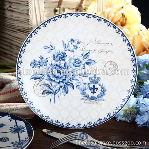 12 Inches Elegant Fine White Porcelain Large Ceramic Platter of Blue Dream